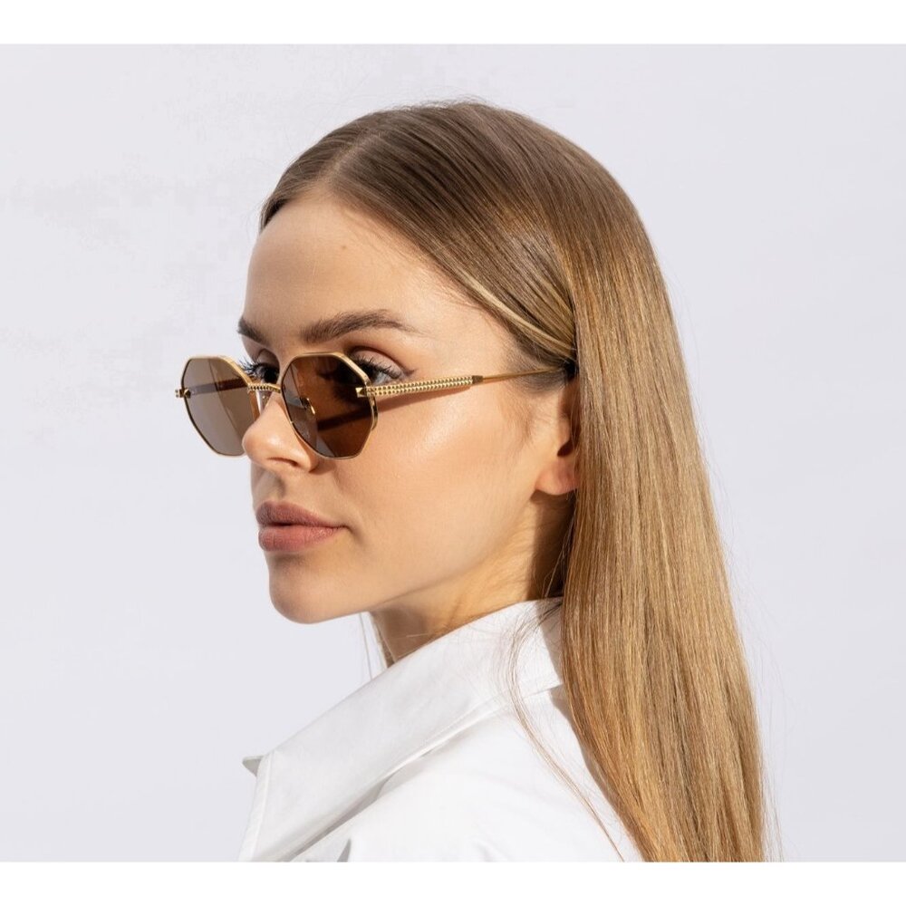 NEW VALENTINO SUNGLASSES VLS-122C GOLD/BROWN WOMEN VALENTINO EYEWEAR